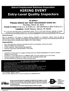 03-17-15 JOB POSTING FOR QUALITY INSPECTORS