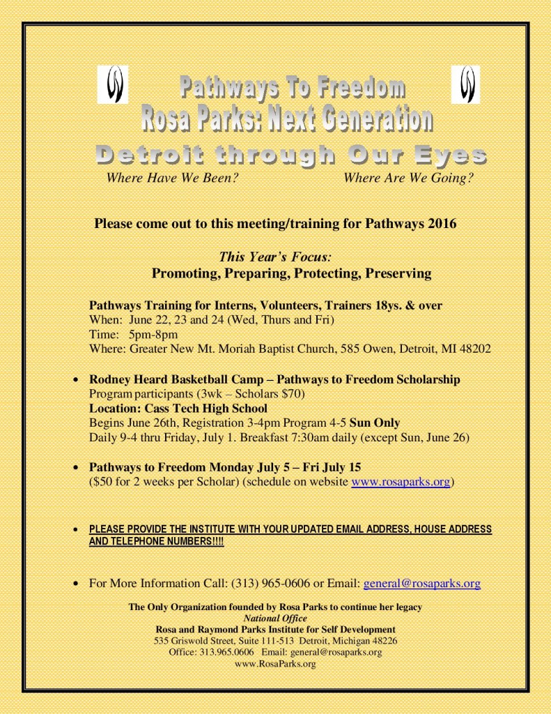 Pathways to Freedom Rosa Parks Next Generation Rosa Parks